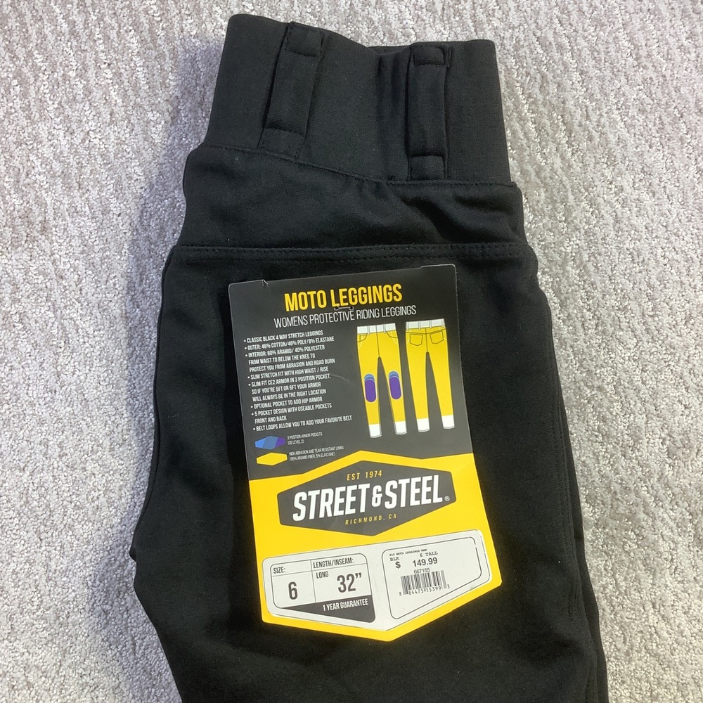 Street & Steel Womens Moto Leggings Black CE Level 2 Armor Size 6 Tall NWT
